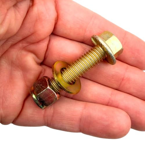 3/8"-16 x 1-1/2" Grade 8 Hex Serrated Flange Bolts Qty 10 with Washers and Nylon Lock Nuts | SAE J429 High-Strength Coarse Thread Fasteners for OEM, MRO & Industrial Use 1.50" Yellow Zinc Plated Bolts, Washers, Nuts