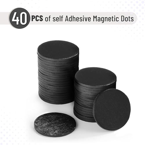 Mr. Pen- Self Adhesive Magnet Dots, 40 pcs, Flexible, 1.2" x 2mm Thickness 40 Pcs, 1.2" x 2mm Black Round