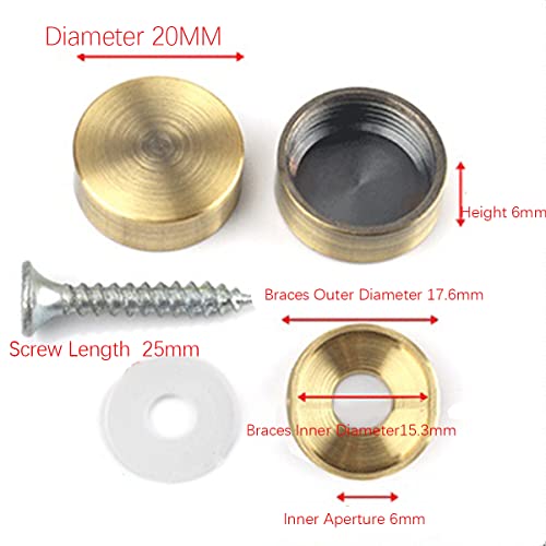Mirror Screw, Standoff Screw, Pure Copper Flat Cap Decorative Cover Nails, Solid Standoff Screws, Cap Nails for Advertising Screw Fasteners, Bathroom, Mirror, Bronze 20mm 8 pcs diameter 20mm Green Bronze