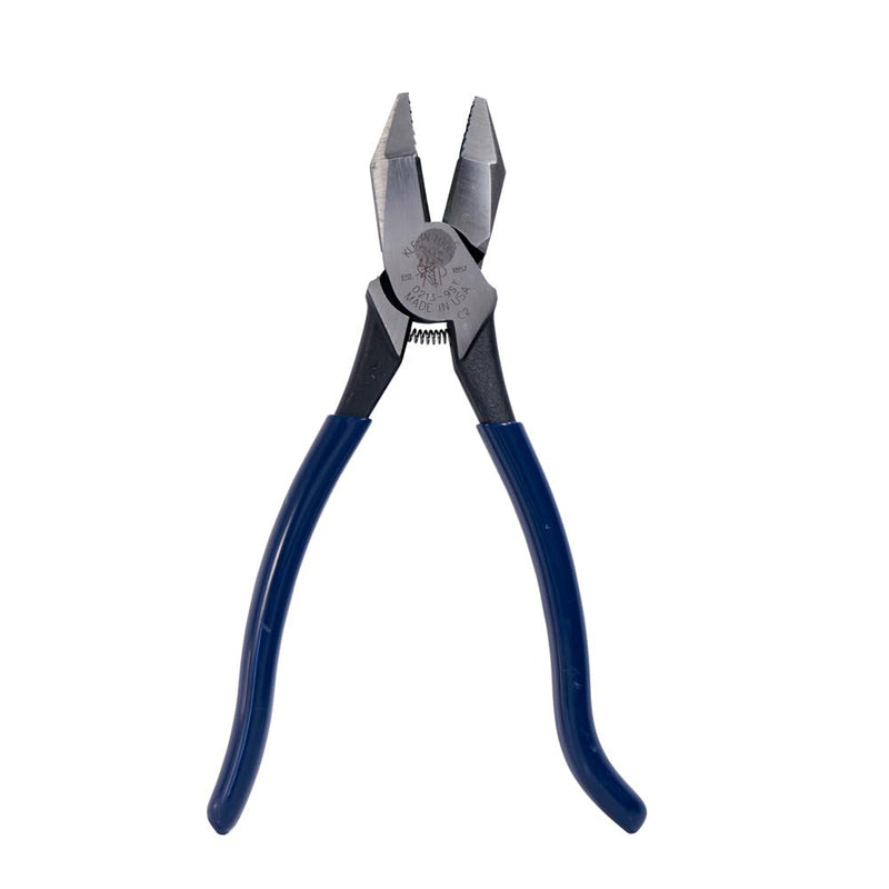 Klein Tools D213-9ST High-Leverage Ironworker's Pliers, Made in USA, Twist and Cut Soft Annealed Tie Wire, Hook Bend Handle, Spring Loaded, Heavy-Duty Jaws High Leverage/Plasitc Dipped Handle