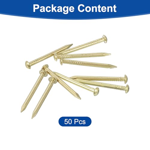 uxcell 50Pcs Small Hardware Nails, 2D x 1" Brass Round Head Nail Common Finishing Nail for Household Woodworking Picture Hanging DIY Projects, Gold (Pack of 2) 2D x 1" (Pack of 2) 100