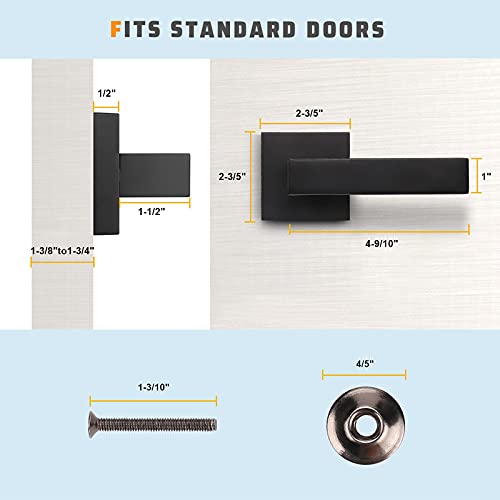 KNOBWELL 2 Pack Modern Dummy Lever Door Handle, Keyless Interior Door Dandle Set, for Closet or French Doors, Matte Black (Only Single Side Use) Half Dummy(One side, Screw inside)