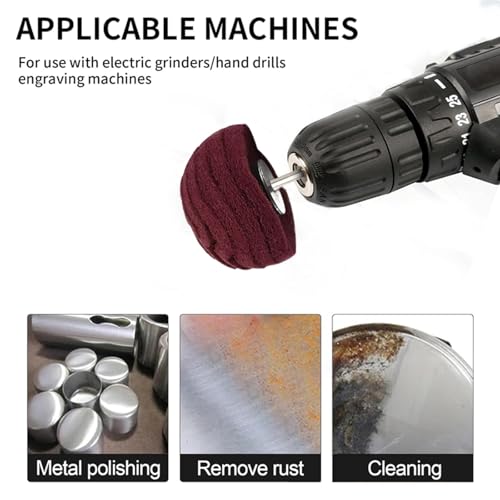 Scouring Pads Non Woven Abrasive Drill Cleaning Kit, 6 Pcs Abrasive Buffing Polishing Wheel Drill Attachment Set, 3 Green and 3 Red