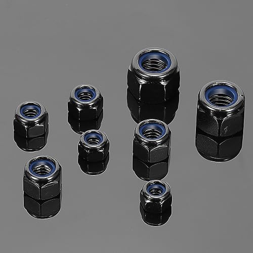 M8 x 1.25mm Nylon Insert Hex Lock Nuts 100Pcs 304 Stainless Steel Locknuts, Hex Drive, Black Oxide by SG TZH M8 100