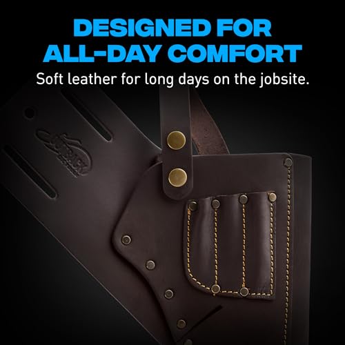 OX Tools Leather Tool Holsters & Pouches – Hammer, Tape Measure, Utility & Roofer’s Knife Holders – Durable Oil-Tanned Leather for 2" Tool Belts Drill Holster
