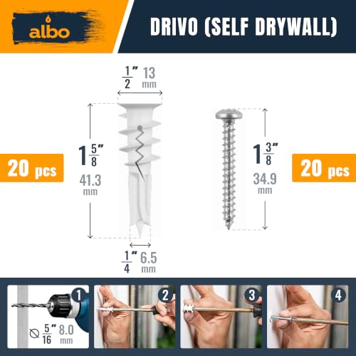 ALBO 120 Pcs. Drywall Anchors and Screws Kit, 3 Types, Gray and White Kit 3in1
