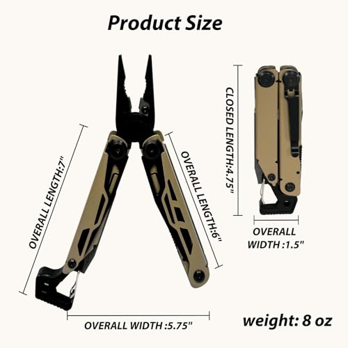 23-in-1 Multitool Pliers - Multi tool Pocket Knife with Screwdriver, Fire Starter, Saw, Whistle, Wire Stripper, Survival Gear for Hunting and Camping with Nylon Sheath (Brown) 23-in-1 Brown