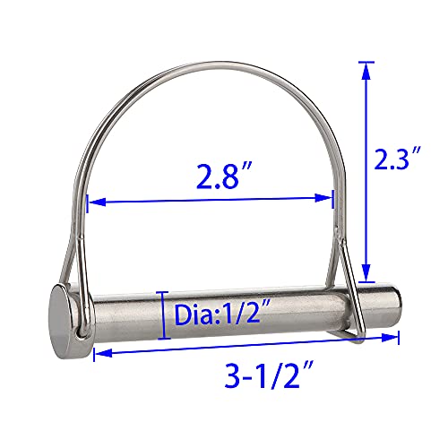 2 Pcs Large Pto Pin, Safety Coupler Pin 1/2" x 3-1/2"(12.6mm x 90mm), Full Marine Grade 316 Stainless Steel Heavy Duty Shaft Locking Pin