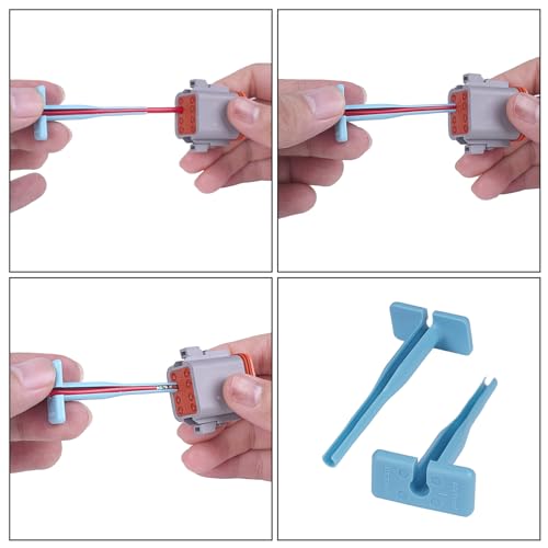 Deutsch Closed Barrel Crimper, Solid Barrel Contact & Circular Connector Contacts Crimping Tool (AWG 14-20) 4 Way Indent, 8 Impression Type，DT Connector Removal Tool,0411-310-1605 Blue Push Wire Tool