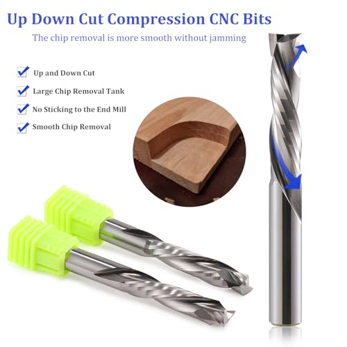 Compression CNC Spiral Router Bits 10PCS, 2 Flutes 5/32'' Shank Up Down Cut Solid Carbide End Mills, 7/8'' Cutting Length Milling Cutters CNC Bits for Wood Engraving Carving(4x22mm) 10 5/32'' Shank-5/32'' Dia-7/8'' CL