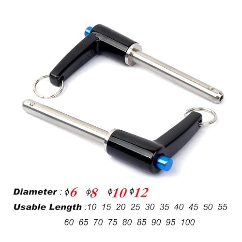 NRC&XRC Stainless Steel Quick Pull Pins Self-Locking with L-Handle Ball Lock Pin/ Push Pin/ Quick Release pin with Lanyard Cable (2, Dia:9.5mmX60mm Length) 2