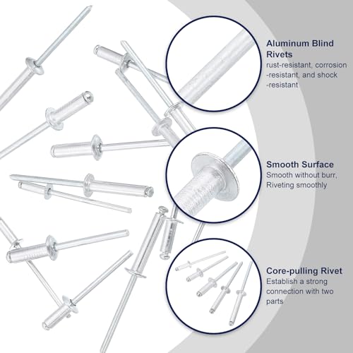 uxcell 50Pcs 3/16" x1/2" Aluminum Blind Rivets Flat Head Long Split Rivets 3/16"x1/2" 50