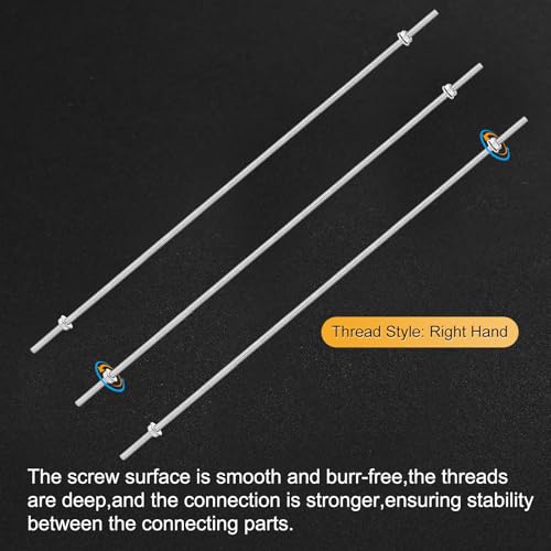 M METERXITY 12-Pack Fully Threaded Rod, M4x350mm 304 Stainless Steel Right Hand Thread Bar Studs with Hex Nuts and Washers for Furniture Anchor Bolts/Clamps/U-Bolts/Beaded Garden Stake Rods