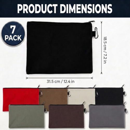 7 Pack Canvas Tool Bag, 12.4"x7.3" Premium Tool Pouch Zipper Bag