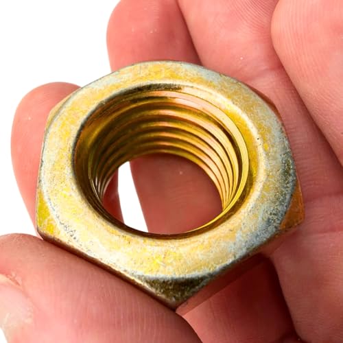 7/8"-9 Grade 8 Hex Nuts (4 Pack) – Heavy Duty Yellow Zinc Coarse Thread Fasteners, SAE J995 High Strength Steel Hex Nut Yellow Zinc – 4 Pack