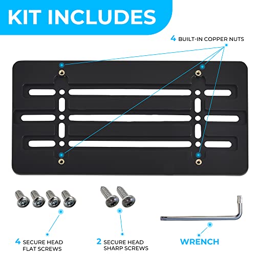 Front Bumper License Plate Bracket for Hyundai and Kia 2000-2025, Plate Holder Set w 6 Unique Screw Bolts & Wrench Kit, License Tag Mounting Kit, Quality Plate Holders, Car Accessories
