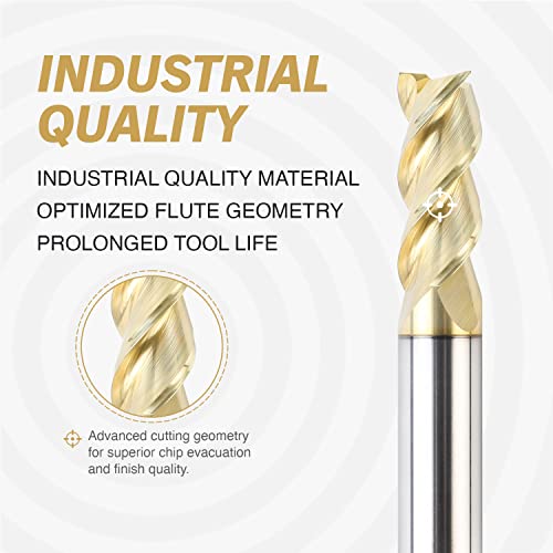 ZahyoX 3 Flutes ZrN Coated Square Nose End Mill for Aluminum, Solid Carbide Upcut Spiral CNC Router Bit, 1/2" Diameter, 1/2" Shank, 1-1/4 Cutting Length, 3" Overall Length, CNC Cutter Milling Tool 1/2"CD