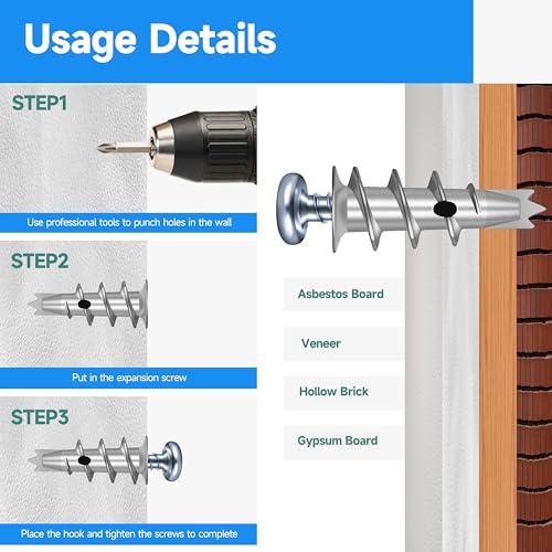 #8 Zinc Self Drilling Metal Drywall Anchors, 50Pcs Drywall Anchors and Screws Kit, 50 Heavy Duty Sheetrock Anchors + 50#8 x 1-1/4" Screws, 50LB Wall Hanging Kit