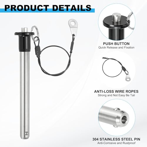 PATIKIL 1/2"(12mm) Diameter 304 Stainless Steel Quick Release Pin, Usable Length 3.9"(100mm) Push-Button Ball Locking Pin with 25cm Lanyard Cable M5 Screw, Silver 1/2" x 3.9"