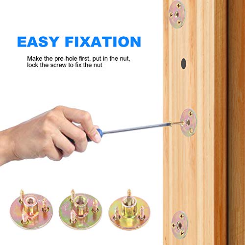 Glarks 64Pcs M8(5/16'') Brad Hole Tee Nut with Mounting Screws Set Zinc Plated Carbon Steel 3-Hole T-Nuts Furniture Hardware Flange Insert Female Thread for Wood Furniture 5/16''(M8) - 64Pcs