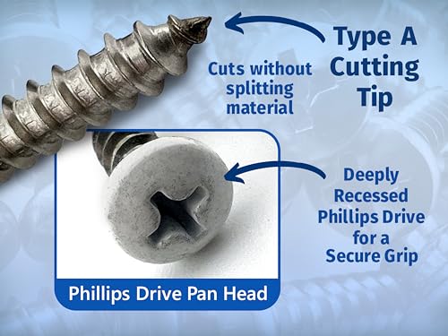 Vinyl Fence Screws #8 x 1/2" White Head Stainless Steel 80 Pack Phillips Drive Self Tapping Type A Point 304 18-8 Grade Rust Resistant Quantum Forge
