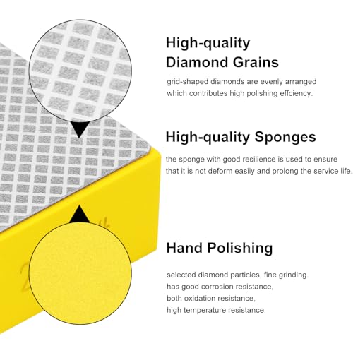 8 Pack Diamond Hand Polishing Pads, Sanding Blocks, Diamond Sanding Pads with 60#, 100#, 200#, 400# Grits for Concrete, Stone, Tiles, Ceramics and Metal