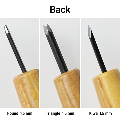 Wazakura 3PCS Bonsai Chisel Kit with Round Gouge, Single Bevel Skewed and V-Parting Tool, Hand Carving Tool Set for Jin Shari Making, Woodworking Knife Pack - Mini Size L6.22× W2.13× H0.71inch