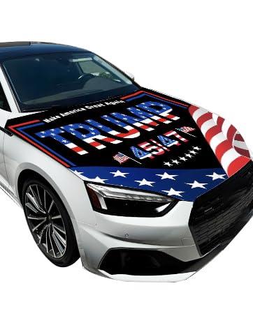 Trump 2025 Flag Car Hood Cover, 3.9x5.2 Ft, Smiling MAGA Elastic Windproof Banner, Cars, SUVs, MPVs, Weatherproof Washable Fabric