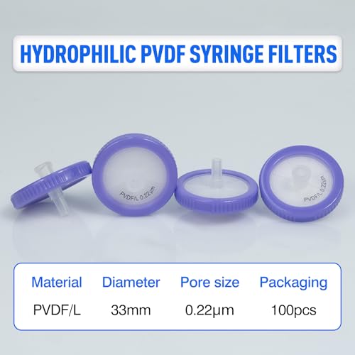 Syringe Filters Hydrophilic PVDF 33 mm 0.22 um,100pcs 33mm 0.22um