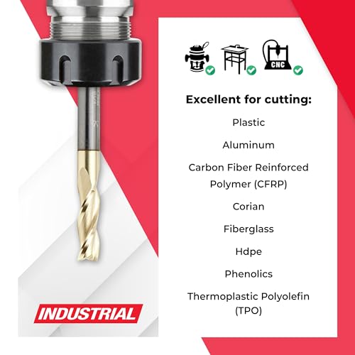 Amana Tool CNC Solid Carbide Up-Spiral Router Bit for Composite, Fiberglass, Phenolic, ZrN Coated, 46094, 1/4 Dia x 3/4 x 1/4 Shank x 2-1/2 Inch Long