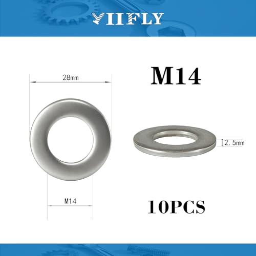 M14 Flat Washers 304 Stainless Steel A2-70, 10 PCS Metric Plain Washers for Bolts Nuts Screws Hardware Fasteners M14 Silver(10PCS)
