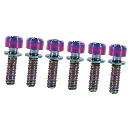 Bike Stem Bolt, Alloy Hex Tapered Rainbow Washers 6Pcs Oil Slick Finish Bicycle Headset Screw for Road Mountain Cyclists Assembly Maintenance Upgrades