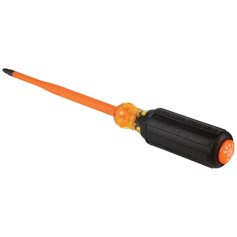 Klein Tools 6946INS 1000V Slim Tip Insulated Screwdriver, Made in USA, Screwdriver with 6-Inch Round Shank, #2 Square Tip, Cushion Grip Handle