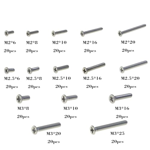 DGZZI 300PCS 304 Stainless Steel Countersunk Screw Set M2/2.5/3 Flat Head Machine Fasteners Suitable for Small Appliances/Furniture/Digital Accessories/Models Assembly