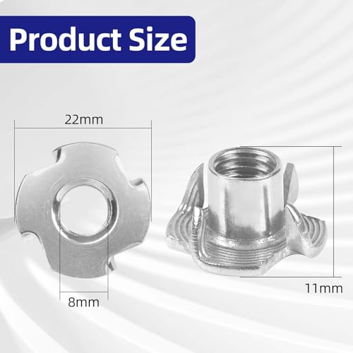 M8 T-Nuts 304 Stainless Steel, 4-Pronged Tee Nut for Wood, Rock Climbing Holds, Furniture, 50 PCS M8