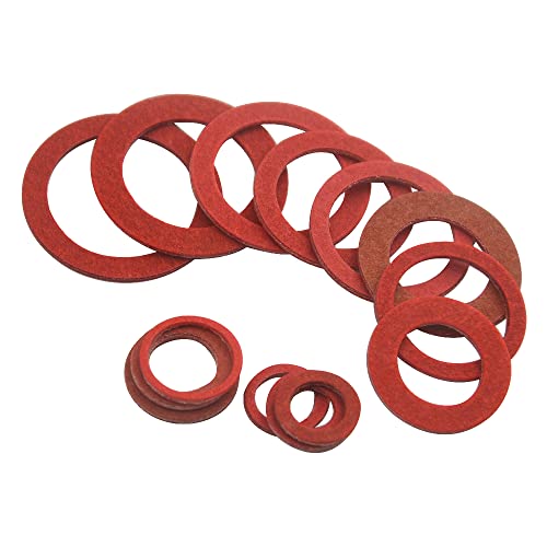 150Pcs 14 Sizes Fiber Flat Washer Red Steel Paper Insulation Flat Washer Insulation Sealing Spacers Assortment Kit for Plumbing Automotive General Repair