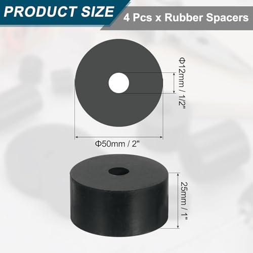 uxcell 4Pcs Thick Rubber Spacer, 2 Inch OD x 1/2 Inch ID x 1 Inch Thickness Round Rubber Bushings Anti Vibration Flat Spacer Washers for Home Industrial Machinery 2 Inch OD x 1/2 Inch ID x 1 Inch T