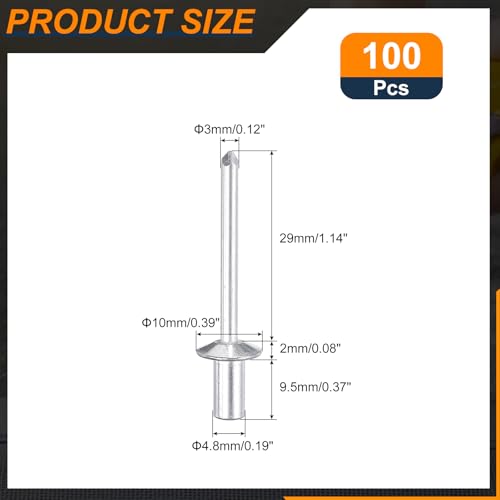 uxcell 100Pcs 3/16" x3/8" Aluminum Closed End Dome-Head Blind Rivets, Grip Closed End Type Blind Rivets for DIY, Sheet Metal, Automotive Repairs, Furniture, and Boat (Silver) 3/16"x3/8" 100