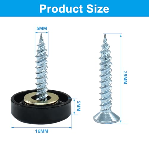 Decorative Screw Covers, Black, 16mm, 24 Pack 16mm-24 Pack-Black