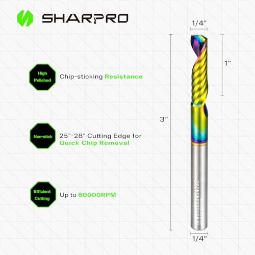 1/4" O Flute Upcut Spiral Router Bit 1/4 Inch Shank 1/4"DIA - 1"CL - 1/4"SHK - 3"OVL