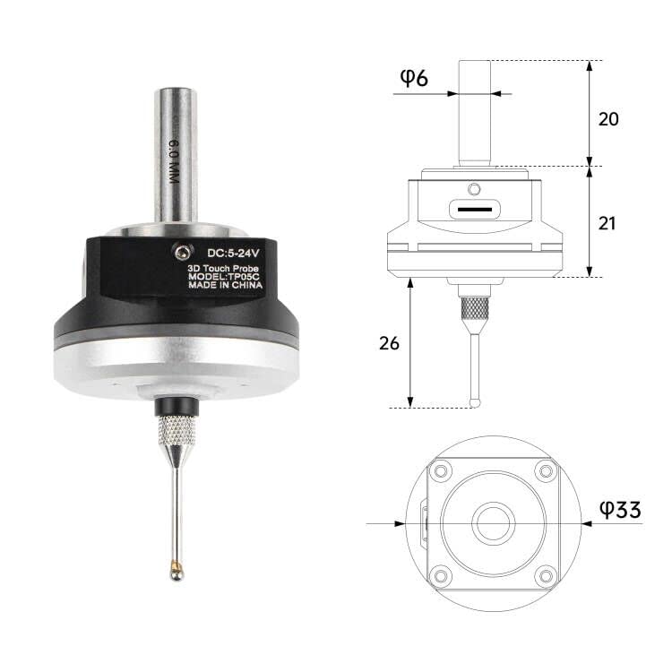CNCTOPBAOS 3D Touch Probe Edge Finder to Find Desktop Center,V5 NPN NO 3D Edge Finder with Tip,Waterproof Anti-roll CNC Router Probe 6mm Handle Compatible with Mach3 GRBL CNC Milling Machine Style B
