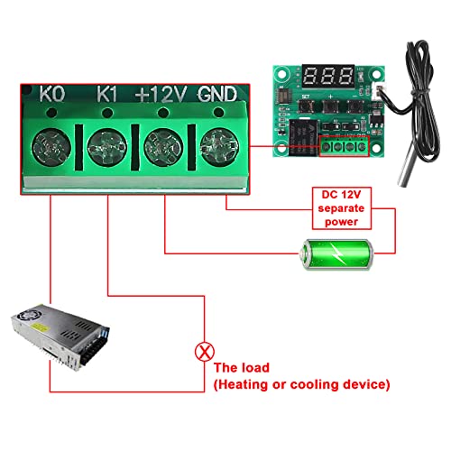 4PCS W1209 12V DC Digital Temperature Controller Board with Case LED Display -50~110°C Electronic Temperature Control Module Switch Micro Thermostat with Waterproof NTC Probe 4PCS x Blue