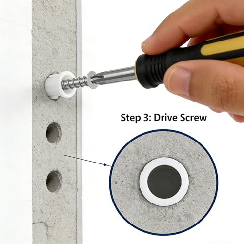 200Pcs Drywall Anchors and Screws Kit, 100Pcs Ribbed Plastic Wall Anchors with 100Pcs 1-3/5" Screws & Drill Bit, Heavy Duty Anchors for Hanging Pictures, Shelves, Home Mounting 1-3/5 inch