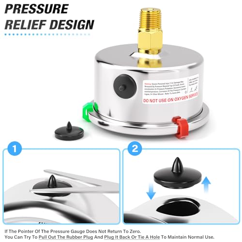 MEANLIN MEASURE -30inHG~0Psi Vacuum Gauge Stainless Steel Liquid Filled 1/4" NPT 2" FACE DIAL for Air Compressor HVAC Negative Pressure Hand Pump Pool Center Back Mount with Hex Bushing and 2PCS Snaps -30inHG-0Psi