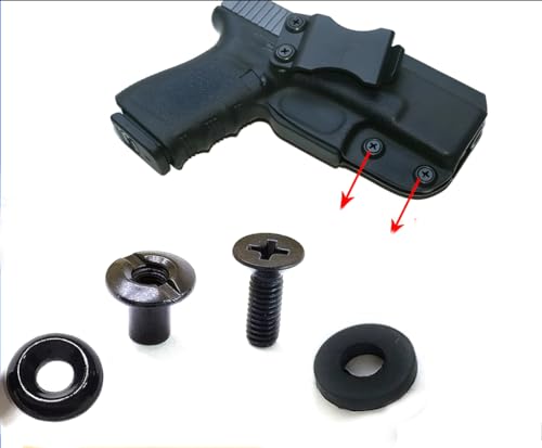 Black Chicago Screws,Stainless Steel 304 Material Holster Fastener and Replacement for Leather/Kydex Holsters/Clips and Knife Sheaths + 2mm Thick Rubber pad (Stainless Steel Gasket, 12 Sets)