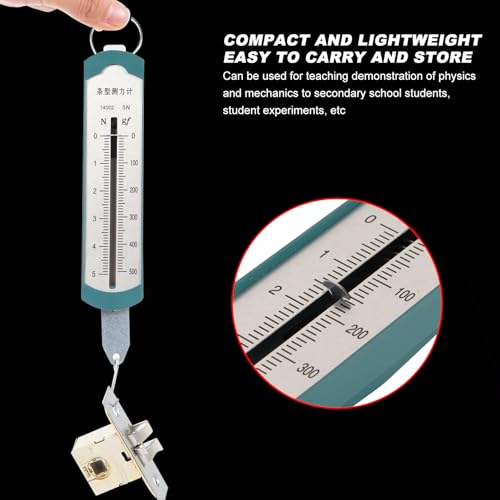 5N Spring Dynamometer, Premium Plastic Meter for Physics Mechanical Experiment with Adjustable Pointer and Scale Plate, Compact Lightweight Design