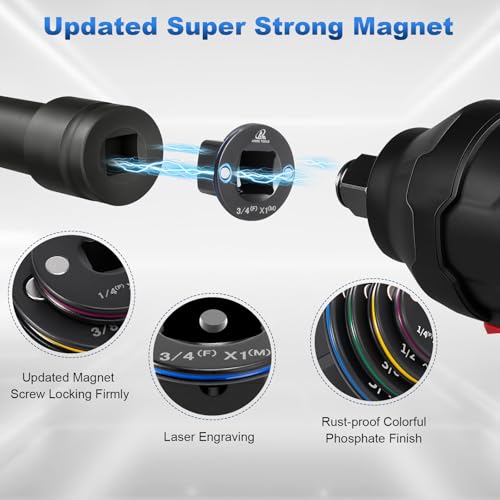 Socket Set Adapter,2026 Upgraded Low Profile Impact Socket Set Works with Impact Wrench for Confined Space，Upgraded Strong Magnetic Hold，3/8" to 1/2", 1/4" to 3/8", 3/4" to 1", 1/2" to 3/4", 4PC