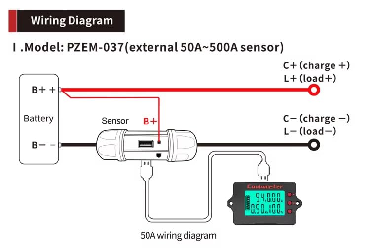 Battery Capacity Tester | Coulomb Counter | DC 8-120V 0-100A | Voltmeter/Ammeter | for Touring Car/Electric Car (100A+3M USB) 100A+3M USB
