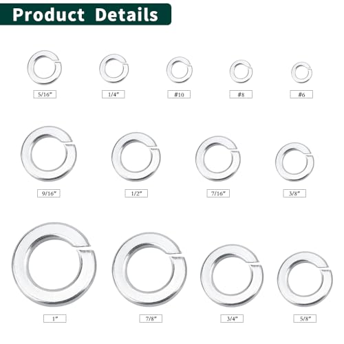 7/8 Inch Split Lock Washer, 304 Stainless Steel 18-8 Spring Lock Washer for 7/8" Screws, Bright Finish, 20-Pack 7/8"