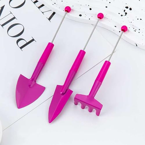 24 Packs Beadable Mini Gardening Tools, Portable Metal Blank Bar Garden Hand Tools Set for DIY, Miniature Gardening Rake Trowel Shovel Herbs Planting (8 Colors) 8 Colors